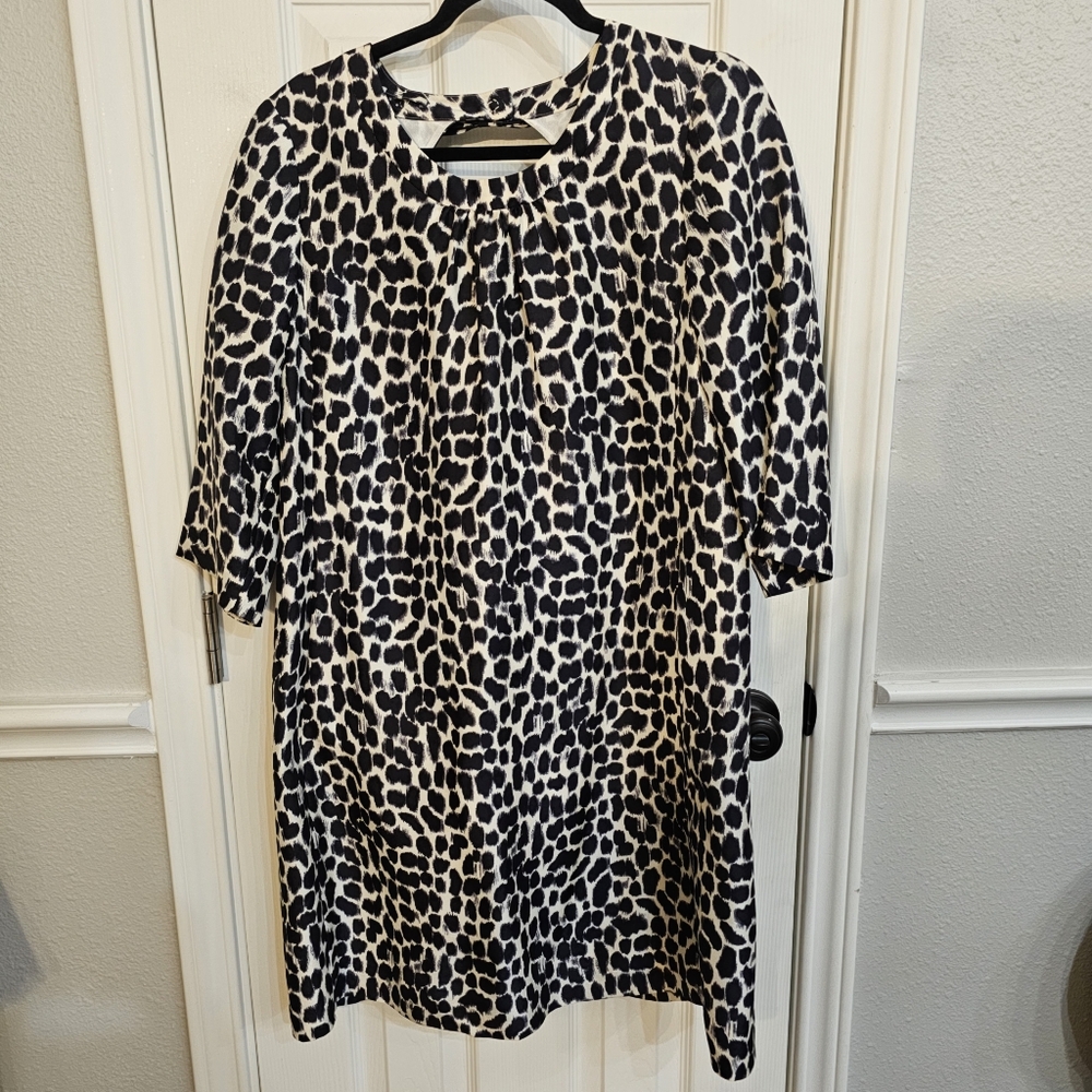Kate Spade Black and White Boxy Midi Blouse with Peter Pan Collar